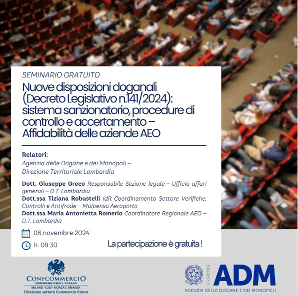 Seminario nuove disposizioni doganali 6 novembre